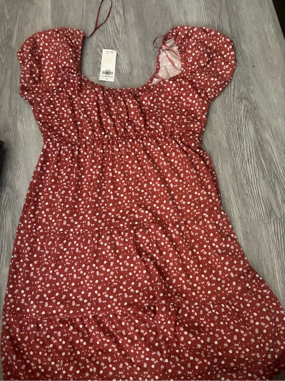 Hollister Red Floral Smocked Neck Maxi Dress